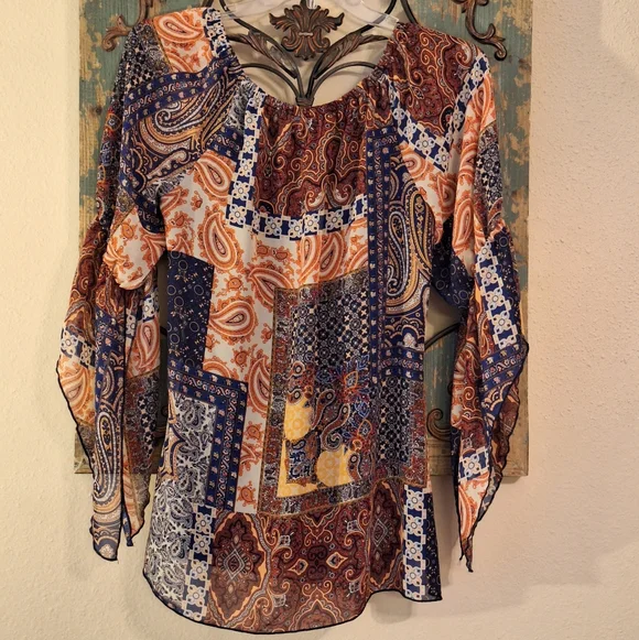 New Directions Multicolor Patchwork Blouse. Excellent Condition NWOT Size Med - Picture 6 of 9